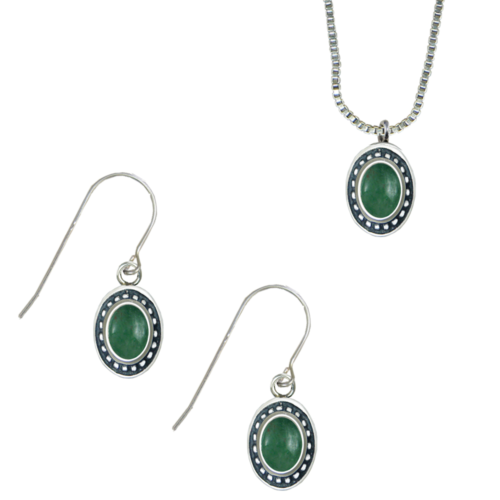 Sterling Silver Petite Necklace Earrings Set Jade